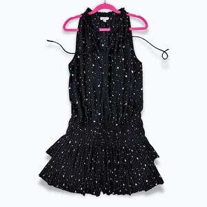 Current Air Cara Sleeveless Pleated Mini Dress Black White Star Print Large NWOT